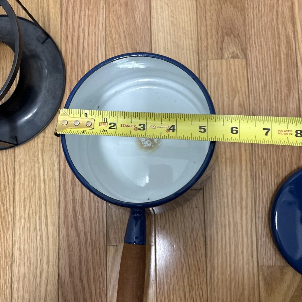 MCM Copco Michael LAX Design Holland Blue Enamel Fondue Pot Wood‎ Handle Vintage